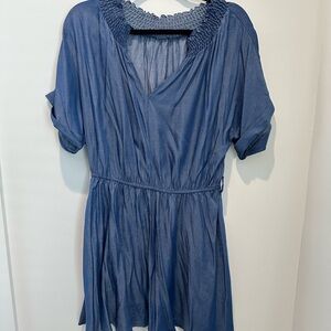 Cupshe Blue Chambray Short Sleeve Dress